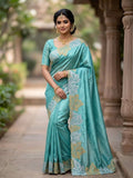 Silver Vichitra Saree for women - full front view | Snyvia