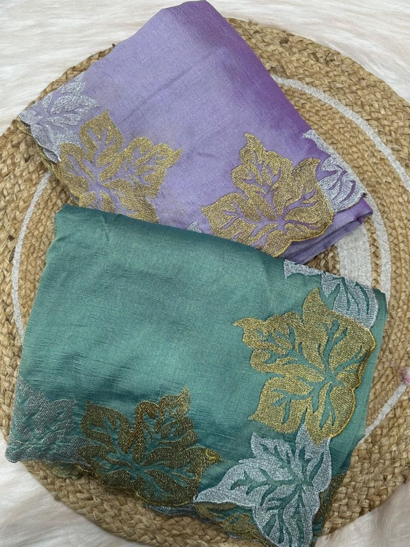 Silver Vichitra Saree - side drape view