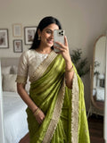 Green Silk Saree for women - full front view | Snyvia