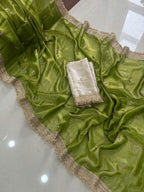 Green Silk Saree - blouse and border close-up