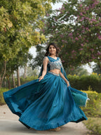 Fendi Silk Lehenga Choli with White Beads Work for Wedding Wear styling view