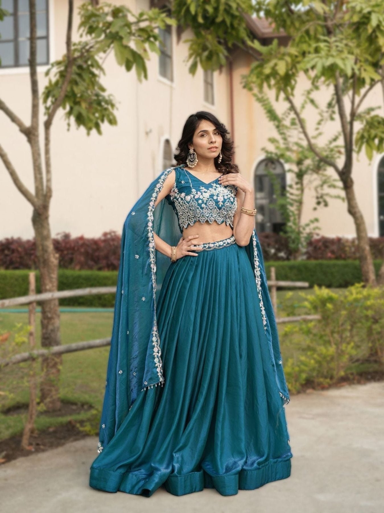 Fendi Silk Lehenga Choli with White Beads Work for Wedding Wear colour variant view
