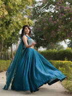 Fendi Silk Lehenga Choli with White Beads Work for Wedding Wear front view