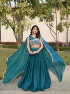 Fendi Silk Lehenga Choli with White Beads Work for Wedding Wear embroidery close-up
