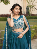 Fendi Silk Lehenga Choli with White Beads Work for Wedding Wear fabric texture detail