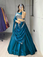 Fendi Silk Lehenga Choli with White Beads Work for Wedding Wear full drape view