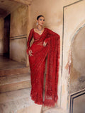 Red Net Saree for women - full front view | Snyvia