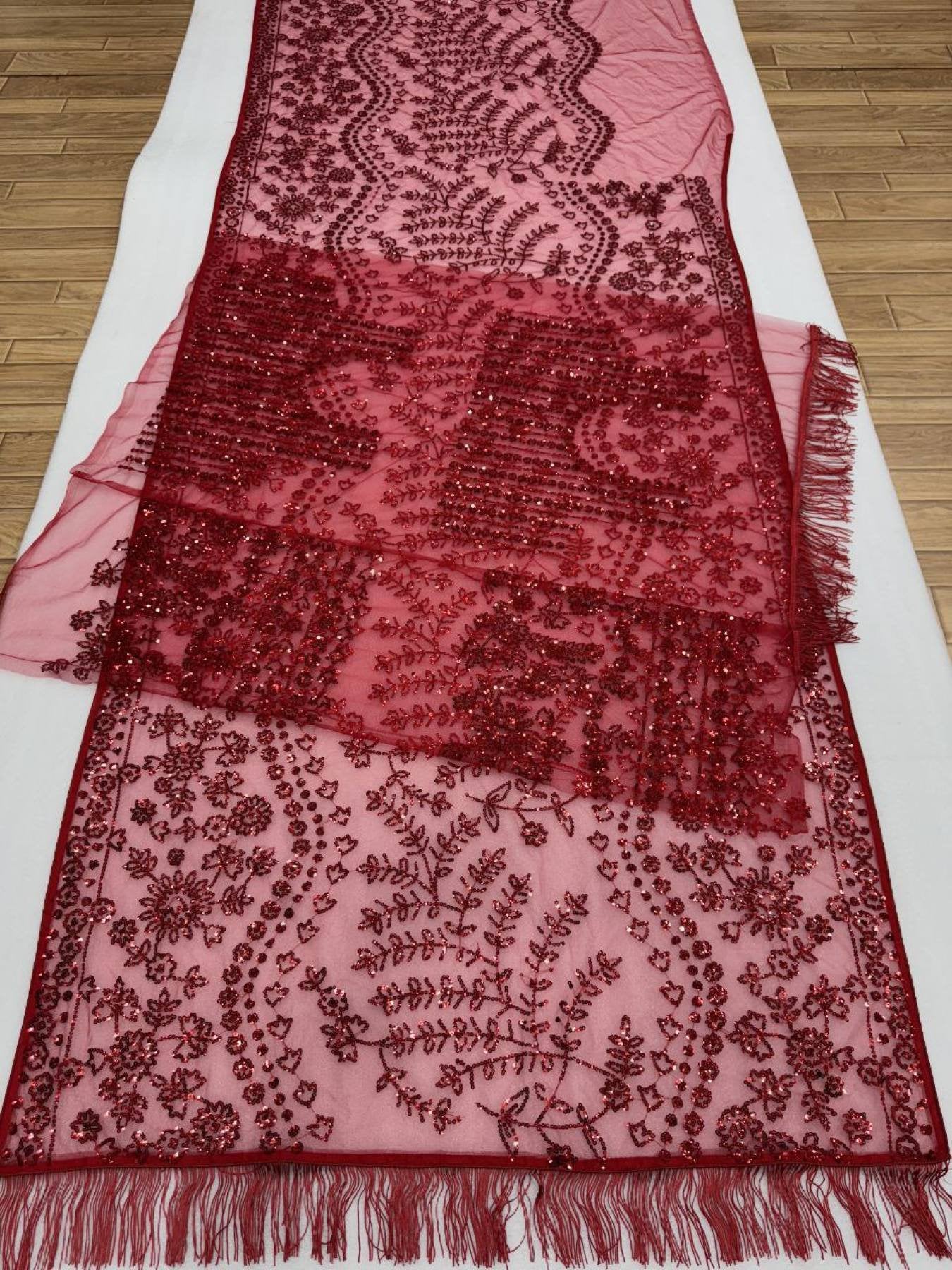 Red Net Saree - side drape view