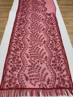 Red Net Saree - blouse and border close-up