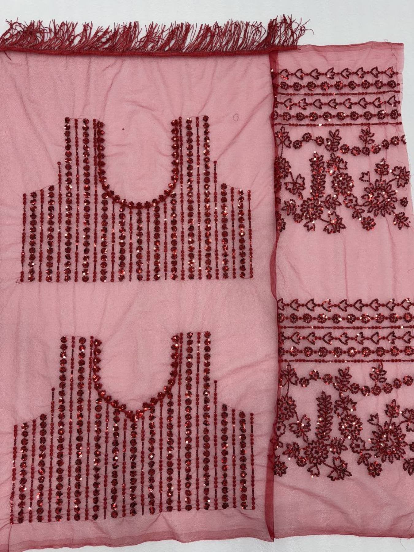 Red Net Saree - fabric texture close-up