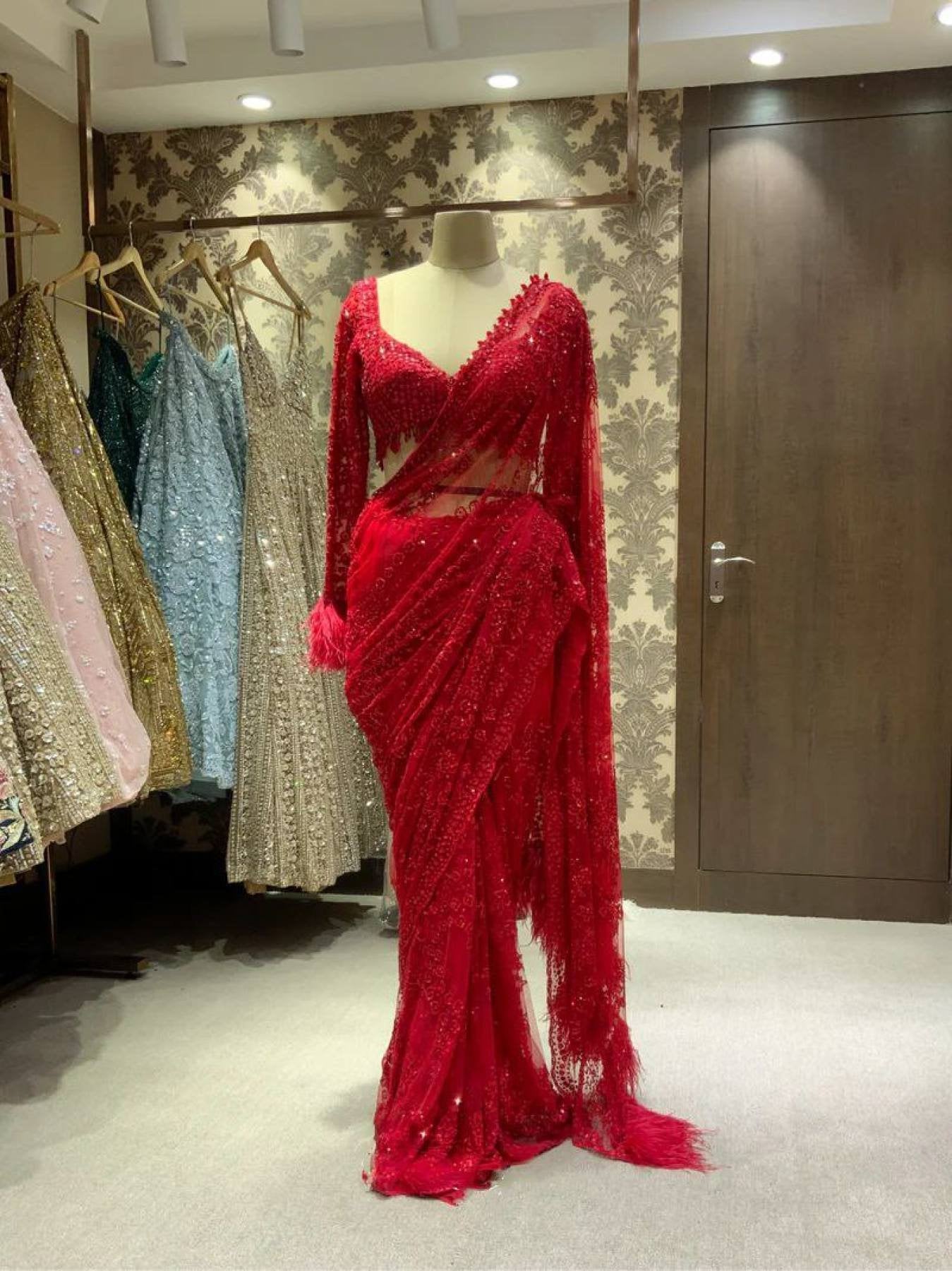 Red Net Saree - styling and accessories view