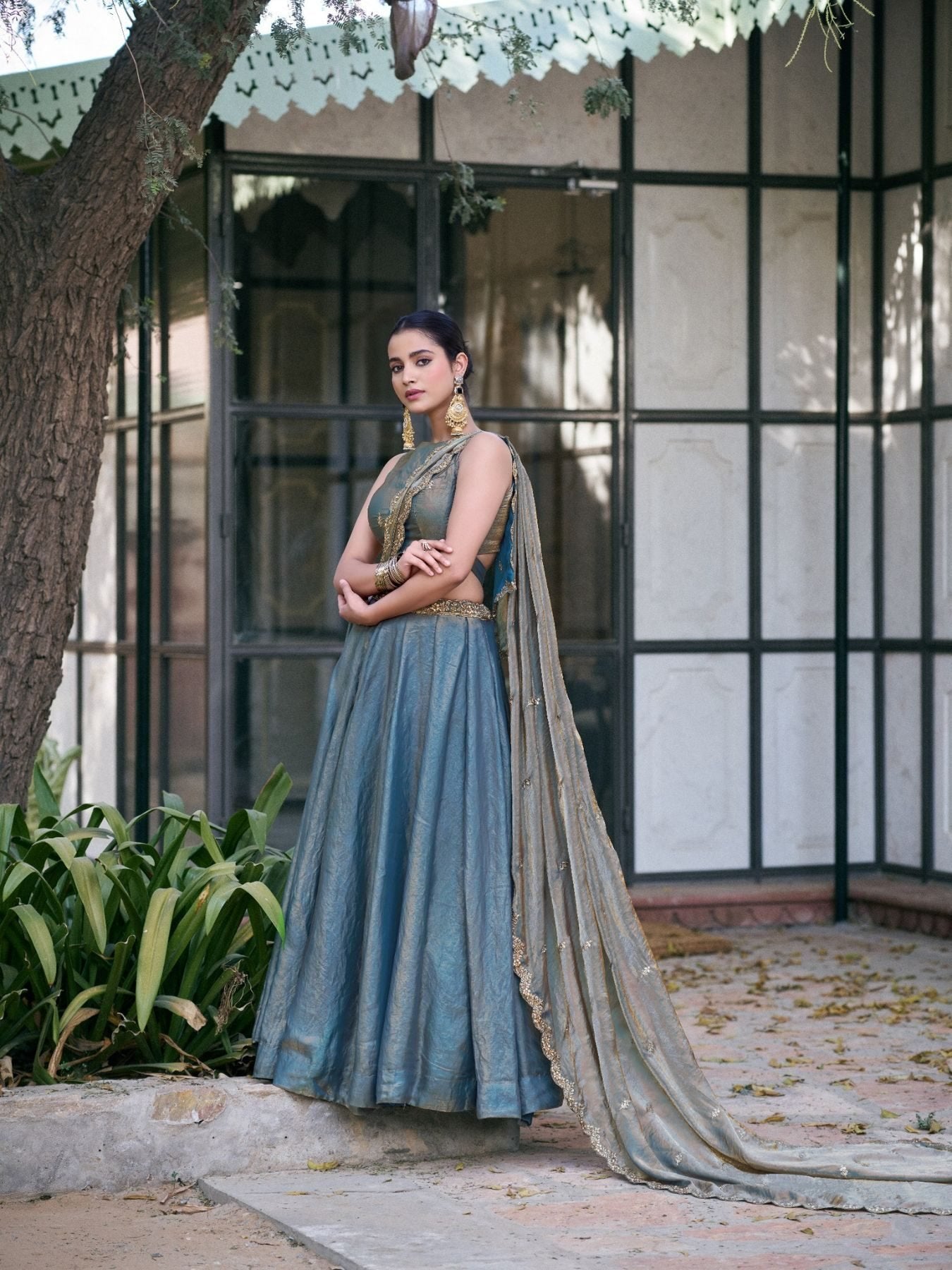Fendi Lehenga with Sequins Embroidery full drape view
