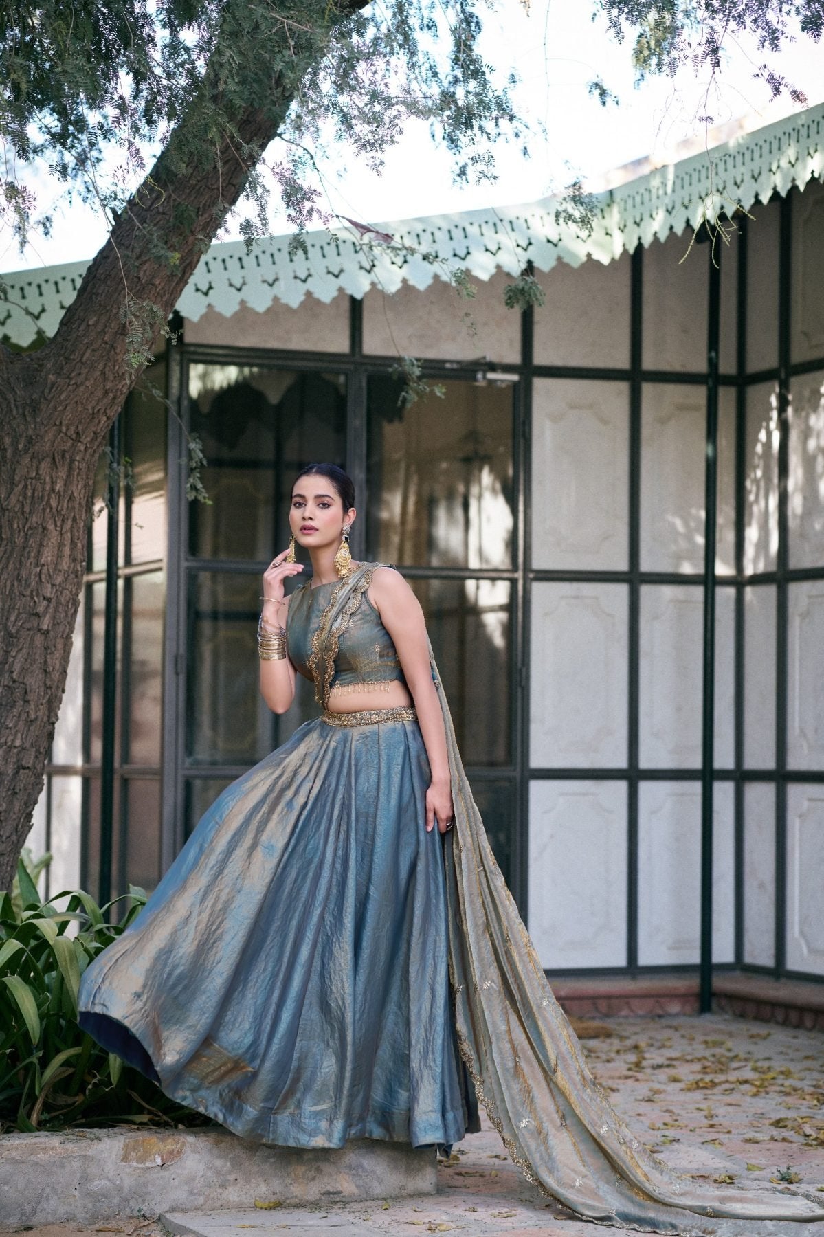 Fendi Lehenga with Sequins Embroidery fabric texture detail