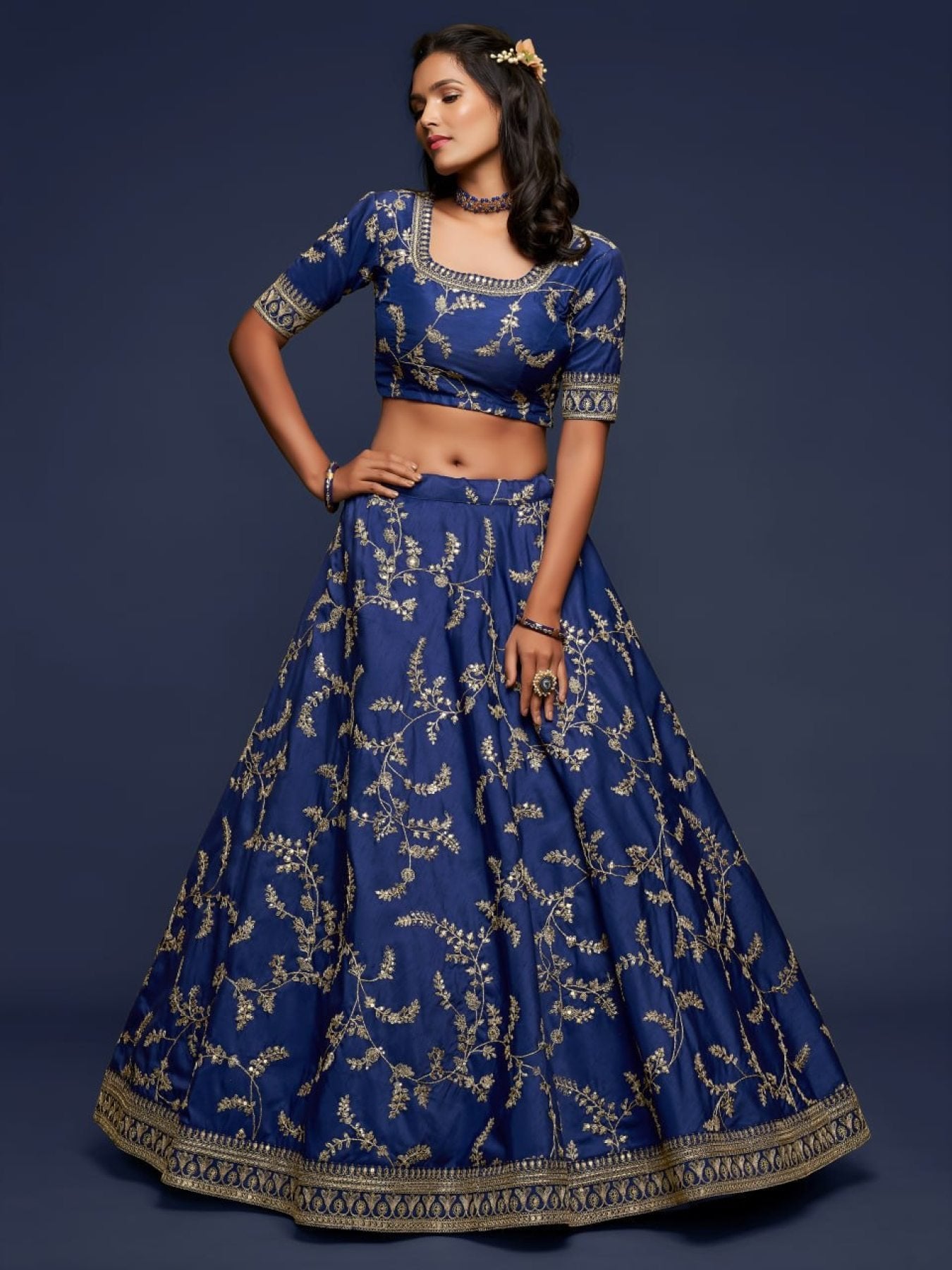 Art Silk Lehenga Choli Set with Heavy Zari and Sequins Work fabric texture detail