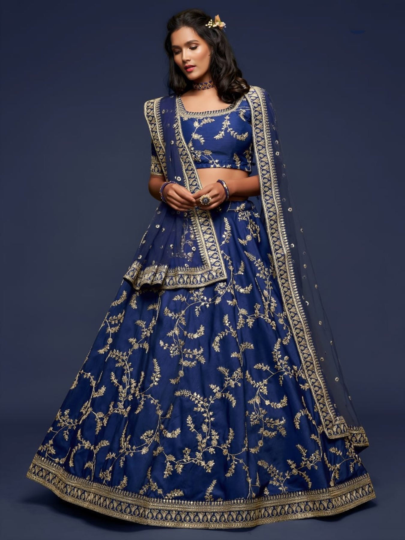 Art Silk Lehenga Choli Set with Heavy Zari and Sequins Work back view