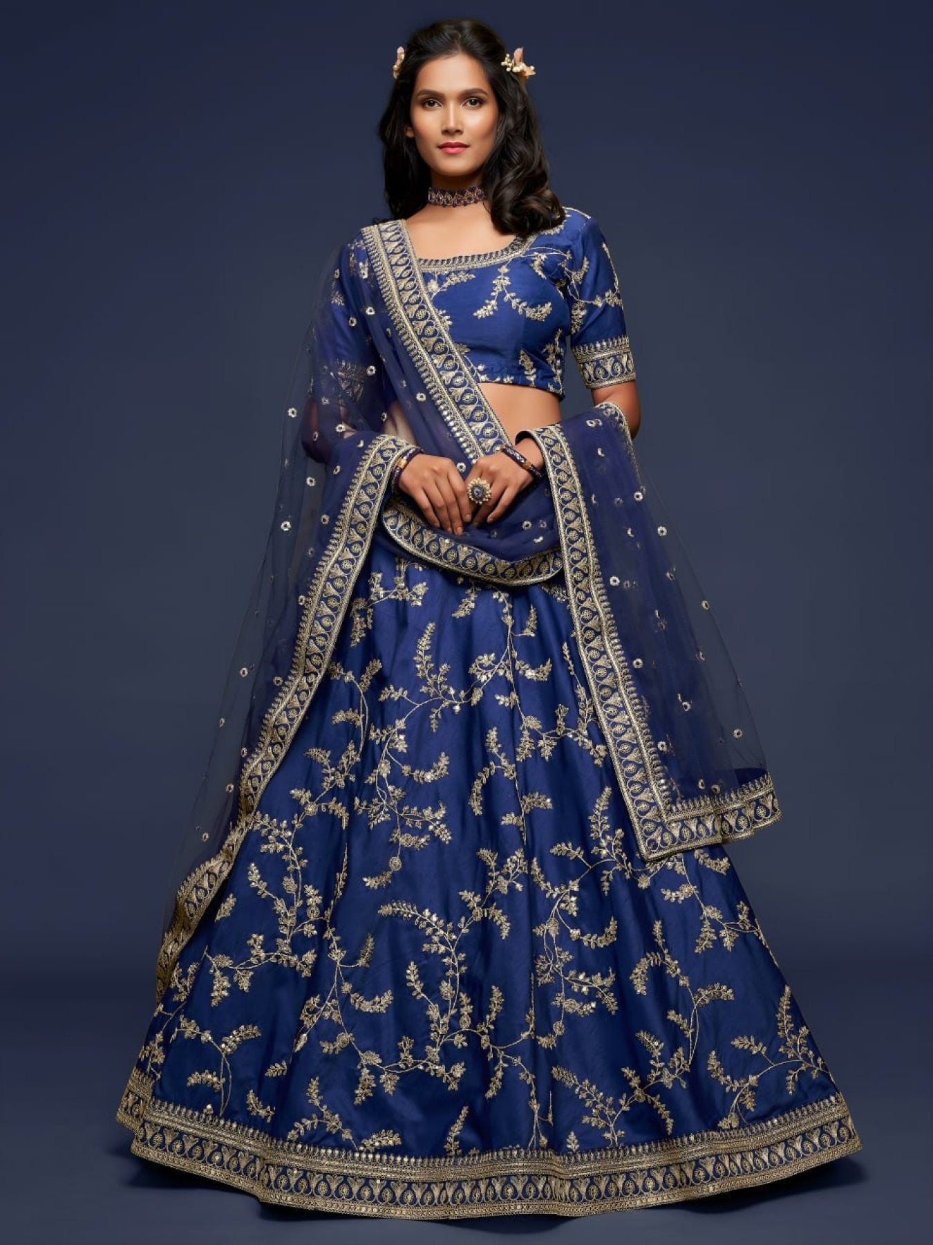 Art Silk Lehenga Choli Set with Heavy Zari and Sequins Work styling view