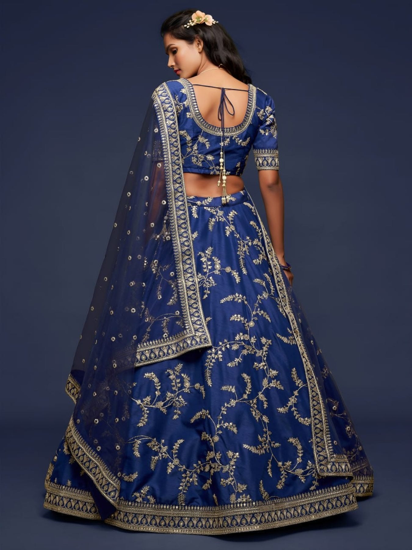 Art Silk Lehenga Choli Set with Heavy Zari and Sequins Work front view