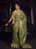 Green Viscose Saree for women - full front view | Snyvia