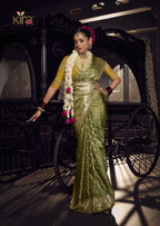 Green Viscose Saree - side drape view