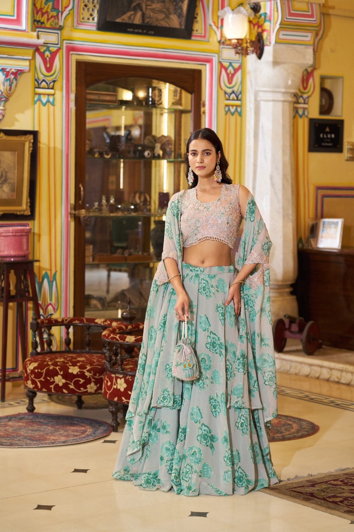 Ready to Wear Georgette Lehenga Choli with Sequins Work for Festive Wear back view