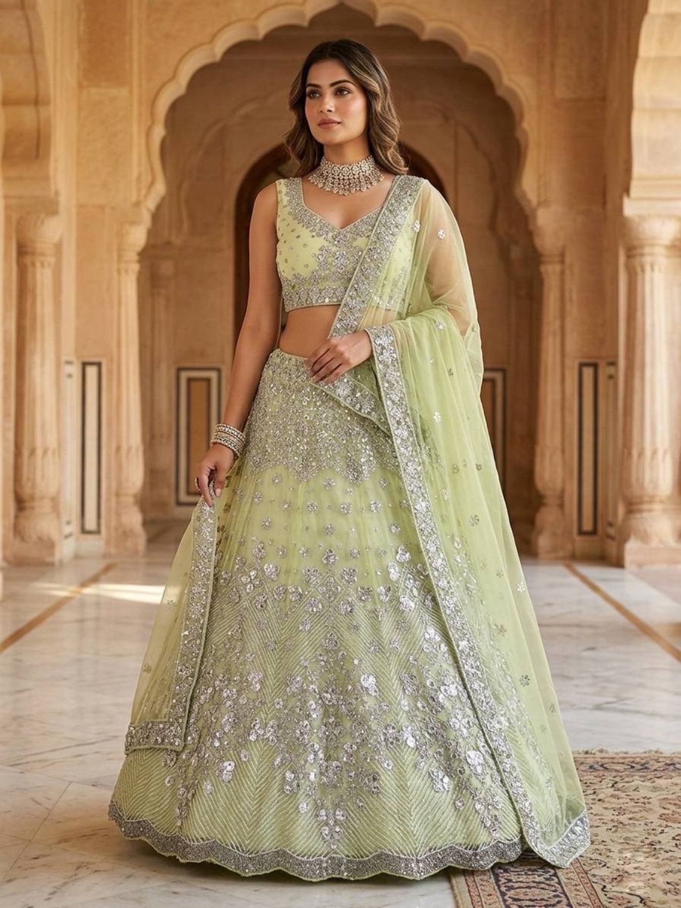 Lehenga Set with Intricate Mirror and Floral Embroidery for women | Snyvia