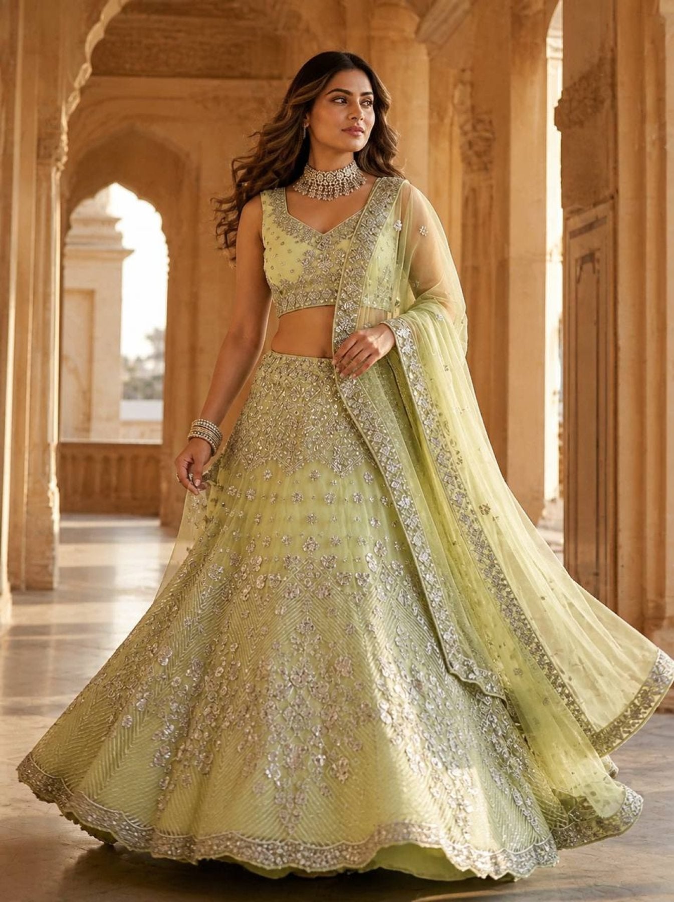 Lehenga Set with Intricate Mirror and Floral Embroidery detailed view