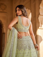 Lehenga Set with Intricate Mirror and Floral Embroidery fabric texture detail