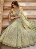Lehenga Set with Intricate Mirror and Floral Embroidery back view