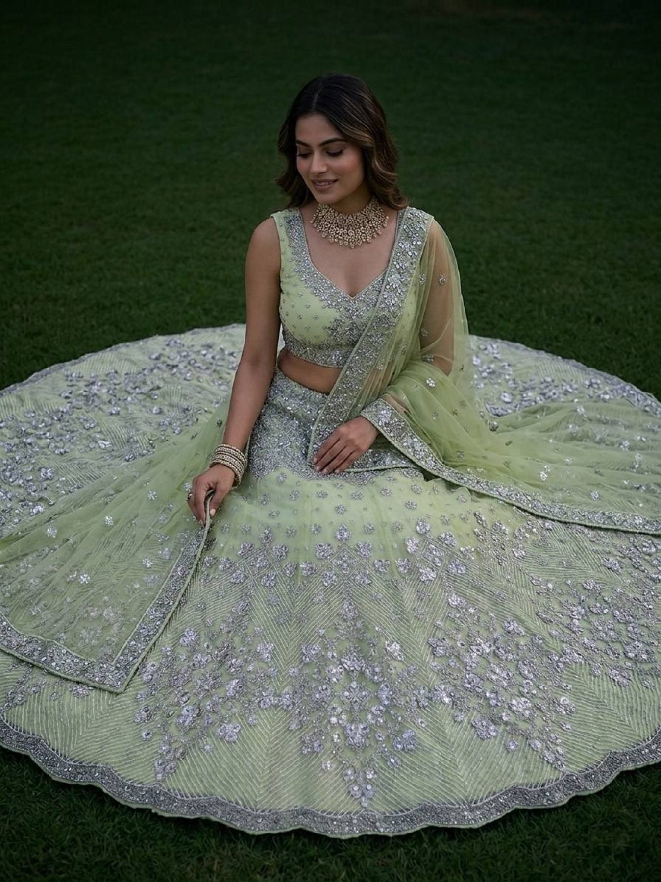 Lehenga Set with Intricate Mirror and Floral Embroidery detailed view