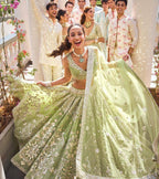 Lehenga Set with Intricate Mirror and Floral Embroidery blouse and dupatta detail