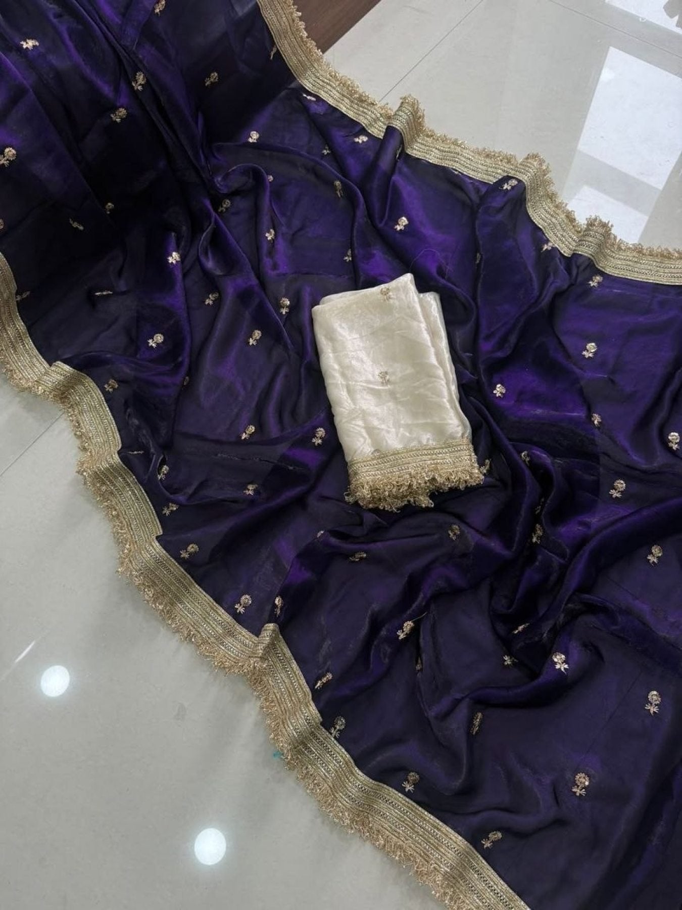 Purple Silk Saree - side drape view