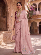 Pink Saree - blouse and border close-up