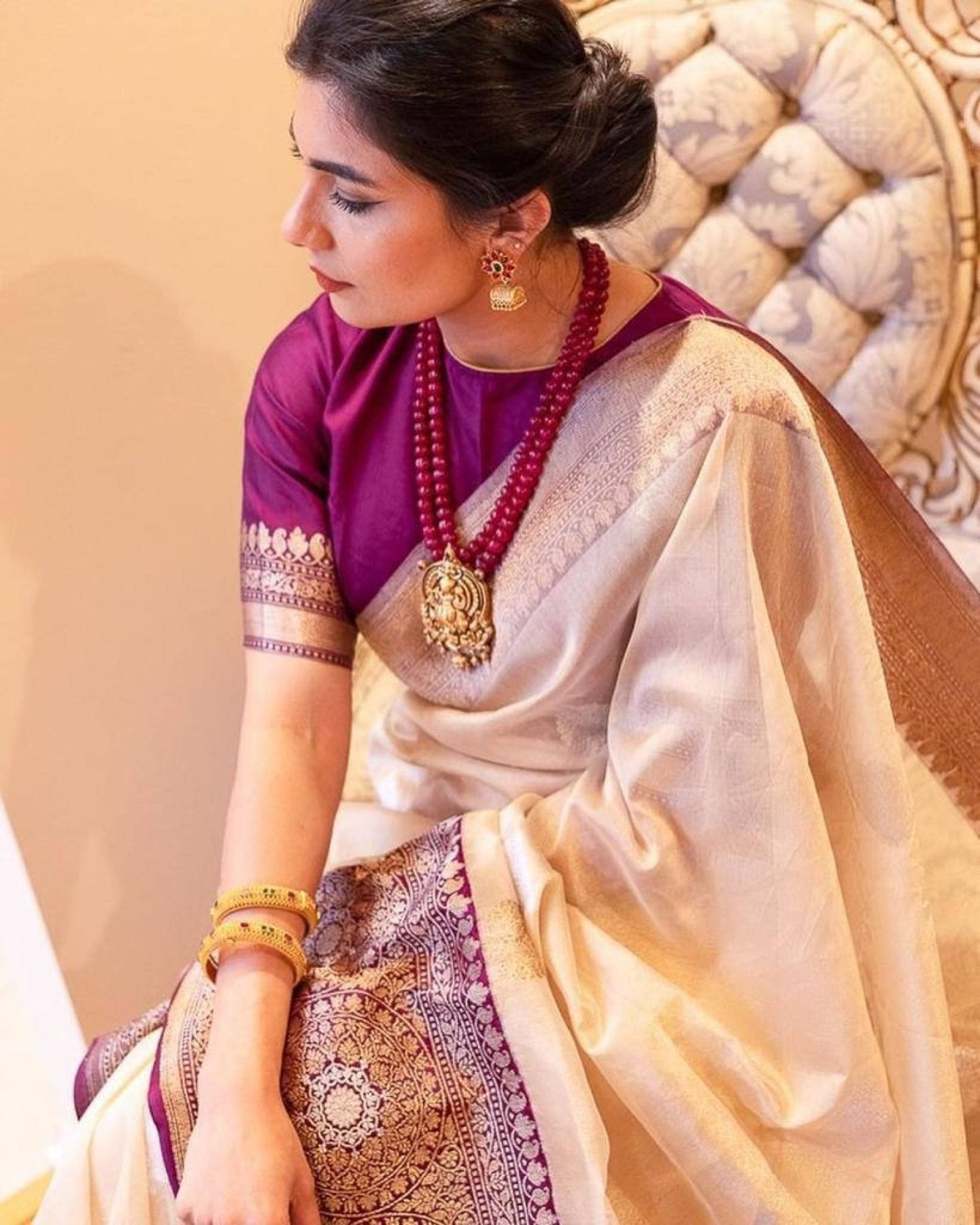 Gold Silk Saree - blouse and border close-up