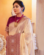 Gold Silk Saree - Zari embroidery work detail