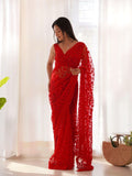 Red Net Saree for women - full front view | Snyvia