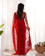 Red Net Saree - blouse and border close-up