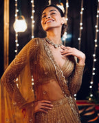 Wedding Special Golden Kasturi Silk Lehenga with Heavy Flair and Fancy Tass blouse and dupatta detail