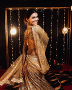 Wedding Special Golden Kasturi Silk Lehenga with Heavy Flair and Fancy Tass embroidery close-up