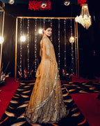 Wedding Special Golden Kasturi Silk Lehenga with Heavy Flair and Fancy Tass fabric texture detail