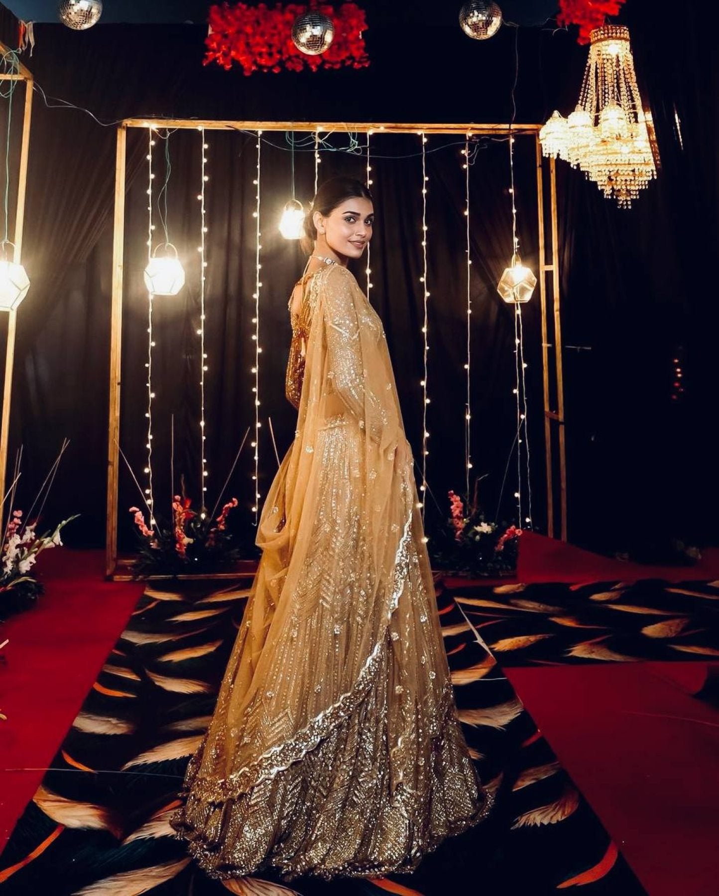Wedding Special Golden Kasturi Silk Lehenga with Heavy Flair and Fancy Tass fabric texture detail