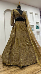 Wedding Special Golden Kasturi Silk Lehenga with Heavy Flair and Fancy Tass styling view