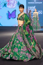 Green Wedding Special Grand Flair Lehenga with Heavy CanCan for Festive Wear full drape view