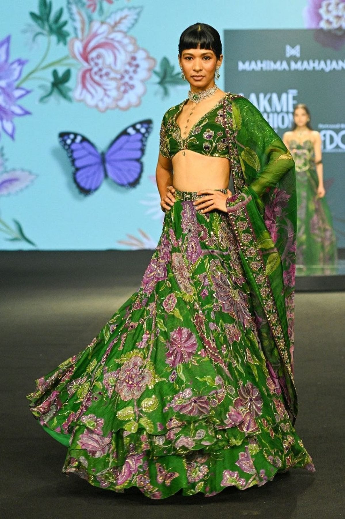 Green Wedding Special Grand Flair Lehenga with Heavy CanCan for Festive Wear blouse and dupatta detail