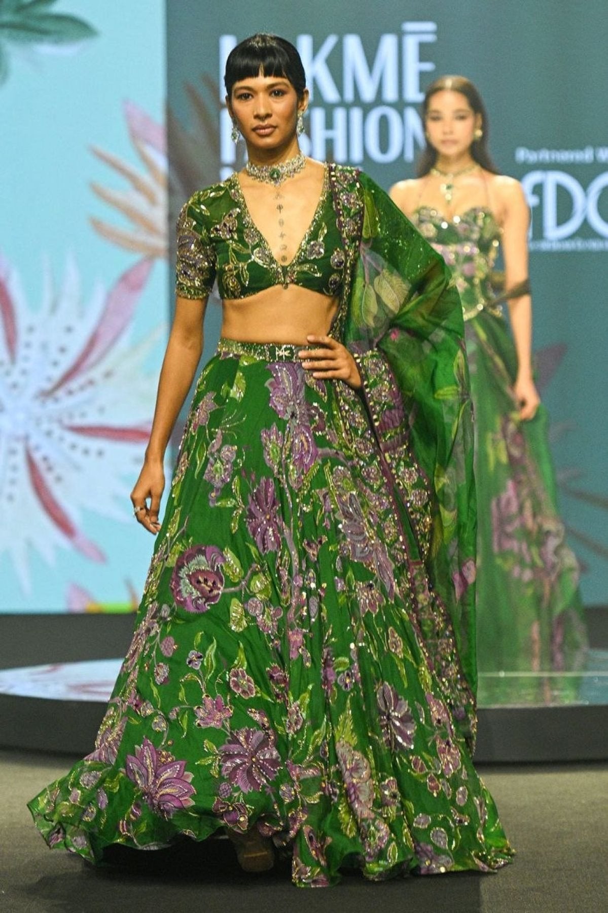 Green Wedding Special Grand Flair Lehenga with Heavy CanCan for Festive Wear embroidery close-up