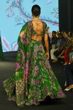 Green Wedding Special Grand Flair Lehenga with Heavy CanCan for Festive Wear fabric texture detail