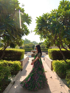 Green Wedding Special Grand Flair Lehenga with Heavy CanCan for Festive Wear back view