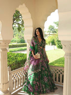 Green Wedding Special Grand Flair Lehenga with Heavy CanCan for Festive Wear front view