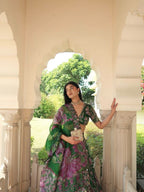 Green Wedding Special Grand Flair Lehenga with Heavy CanCan for Festive Wear full drape view