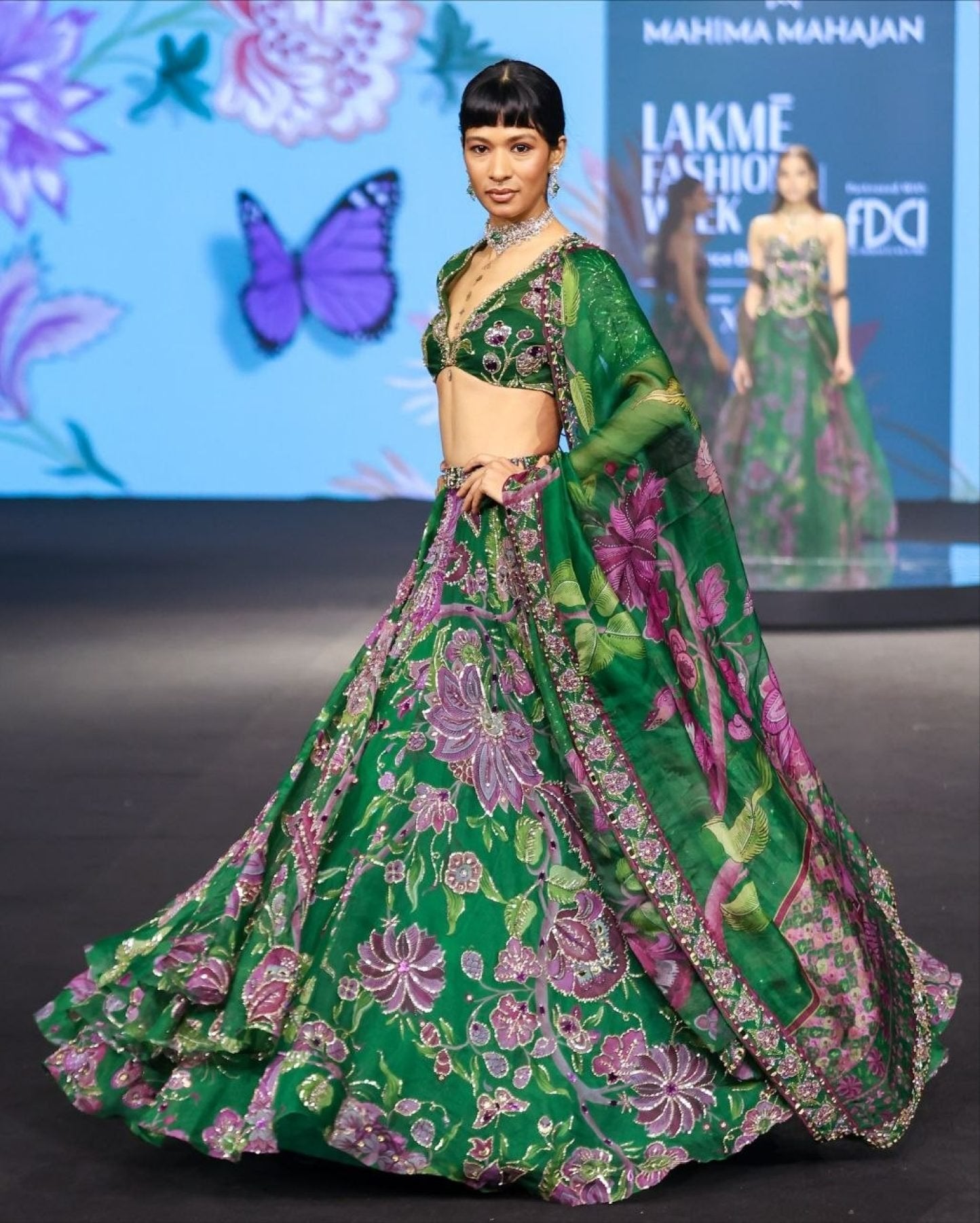 Green Wedding Special Grand Flair Lehenga with Heavy CanCan for Festive Wear blouse and dupatta detail