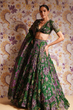 Green Wedding Special Grand Flair Lehenga with Heavy CanCan for Festive Wear full drape view
